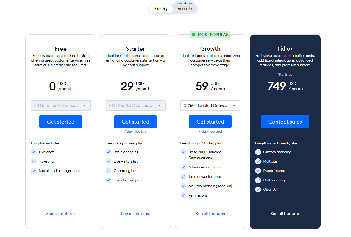 Tidio - AI Chatbot Pricing